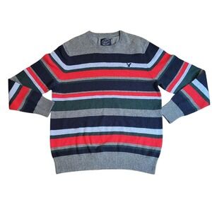 American Eagle Outfitters Mens‎ Crew Neck Wool Blend  Athletic Gray Red Blue